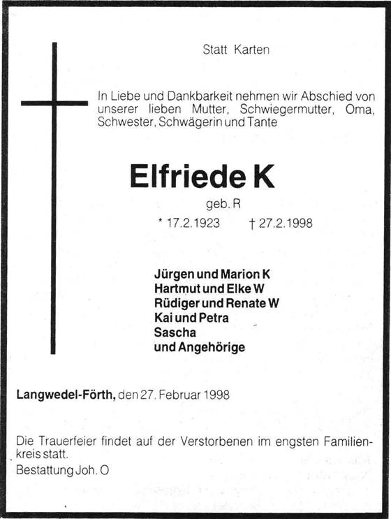 Trauerfeier auf der Verstorbenen