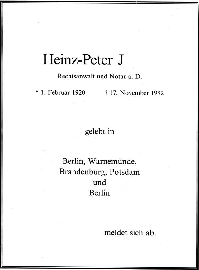 0521 Heinz Peter J meldet sich ab